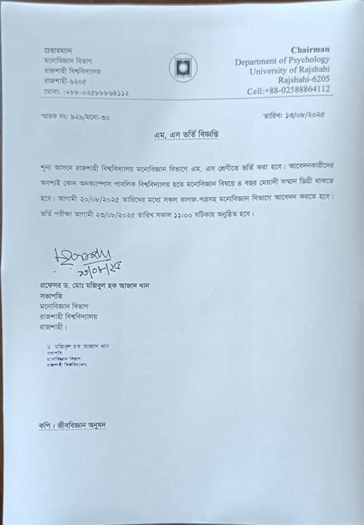 MS admission Circular